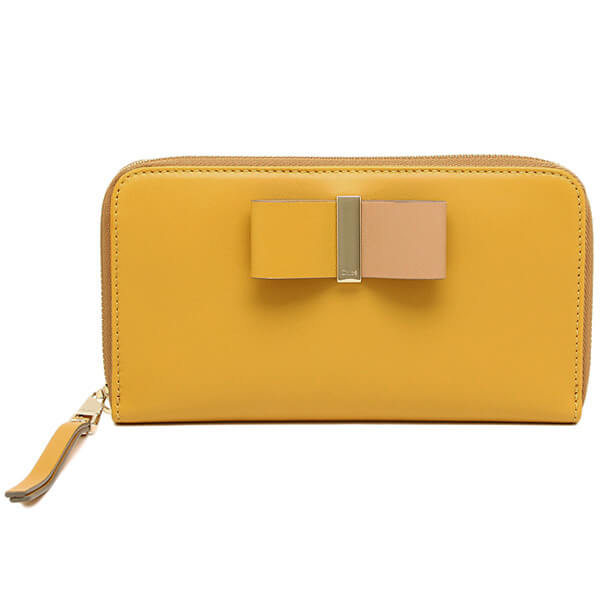 2017年秋冬新作 クロエスーパーコピー 財布 CHLOE 3P0290 889 BCX LEATHER BOW LONG ZIPPED WALLET 長財布 CURRY YELLOW